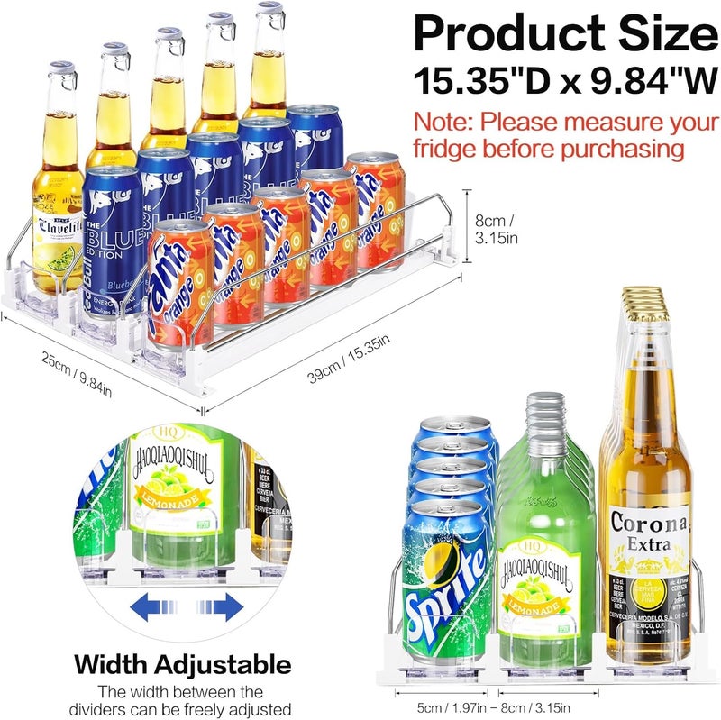 Sunoyar Drink Organizer for Fridge, Automatic Pusher Soda Can Dispenser for Refrigerator, Adjustable Width Holds up to 15 Cans Fridge Drink Organizer for Beer Beverage-3Row 15.3" D x 9.9" W - Image 2